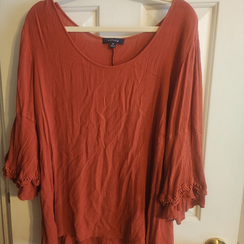 Lulus Rust Bell Sleeve Blouse